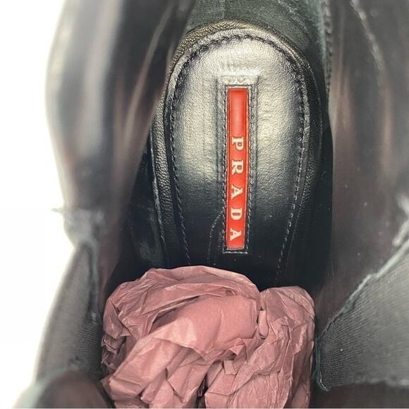 PRADA CHUNKY HEELS BLACK LAMBSKIN LEATHER CHELSEA BOOTS BOOTIE SZ 6.5 - Picture 12 of 14